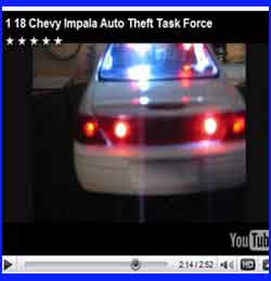 Diecast 1:18 Police Emergency Chevy Impalla Theft task force.  Siren, wig-wag, flashers and solids from us. 