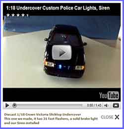 Diecast 1/18 Crown Victoria Slicktop Undercover
<br>
This one we made, it has 21 fast flashers, a solid brake light and our Siren installed.